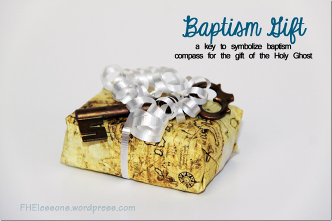 baptism gift key and compass with map